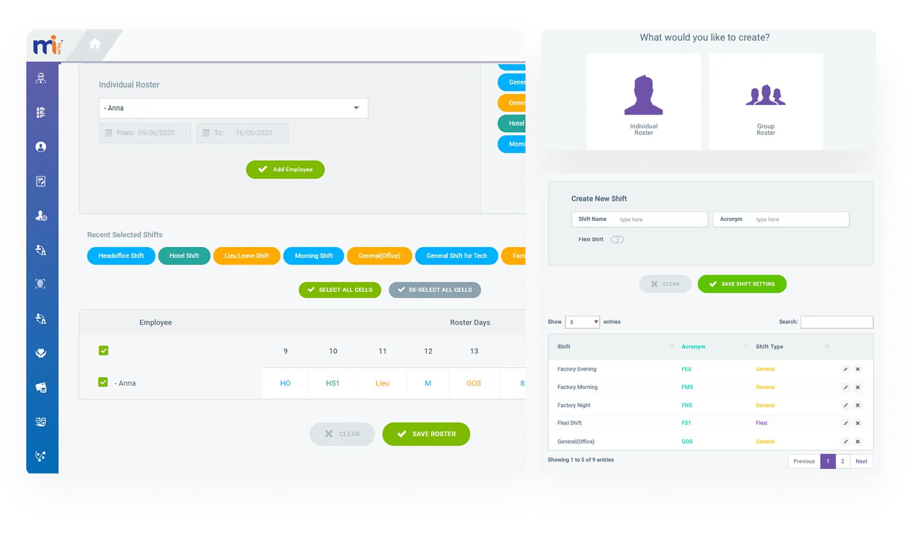 Roster planning interface with shift allocations