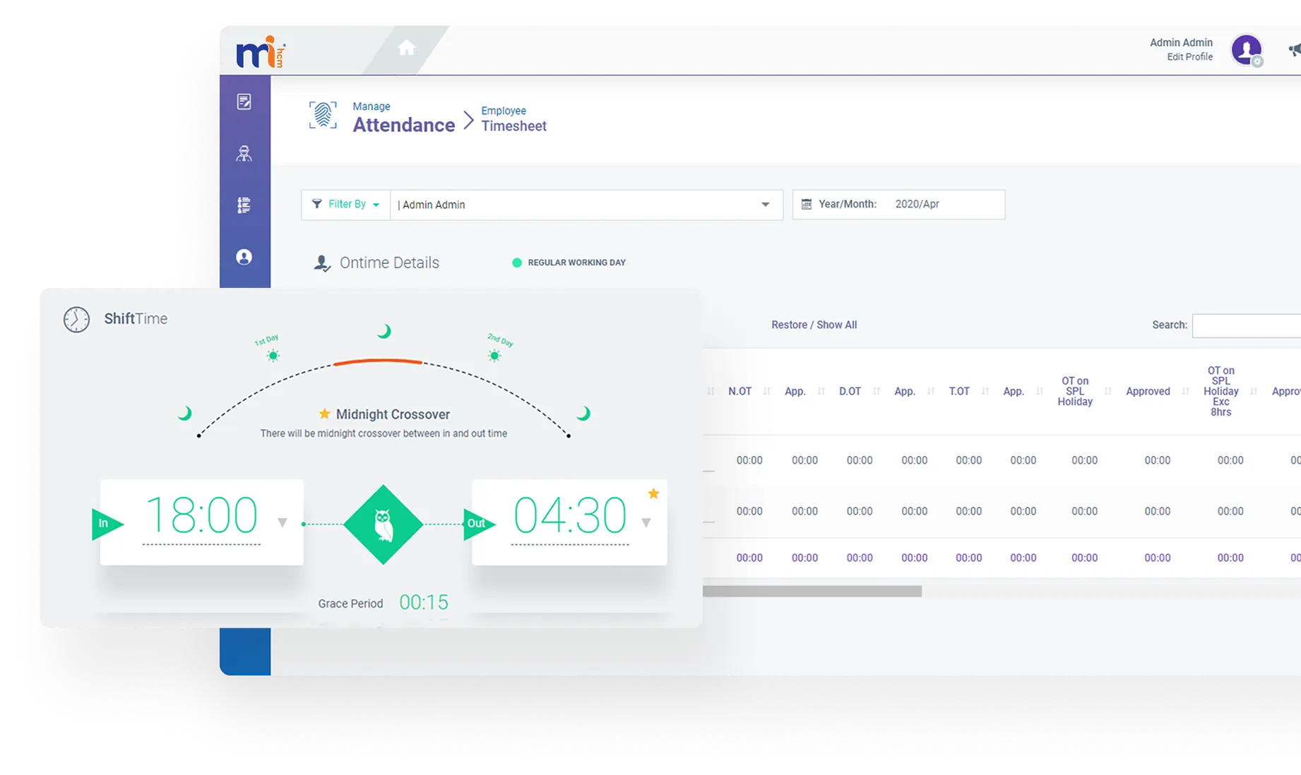 Attendance dashboard highlighting overtime details