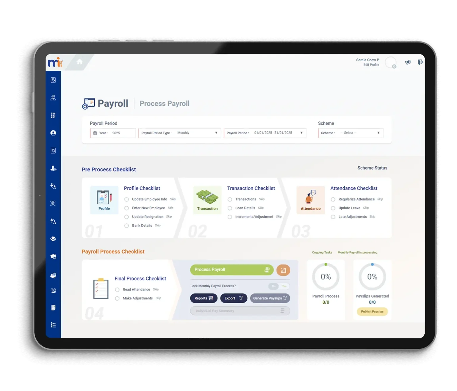 Payroll processing checklist dashboard